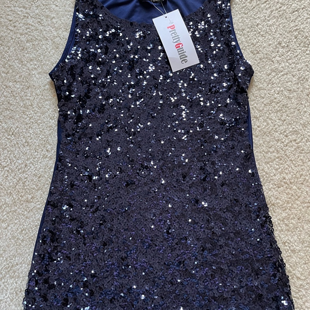 Elegant Sequin Sleeveless Top - Midnight Blue